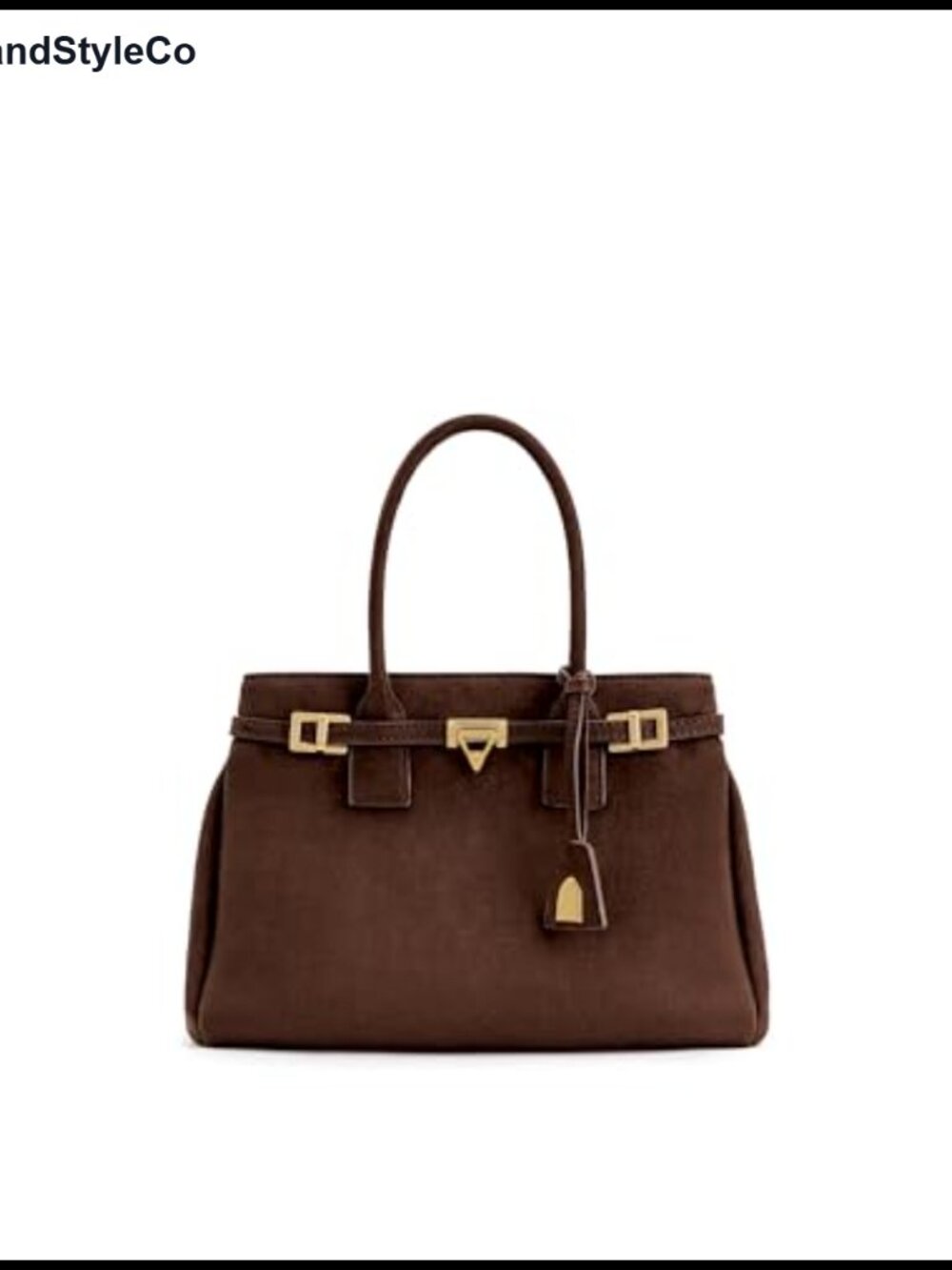 Faux Suede Belt Embellished Tote Bag Gold Hardware Detachable Strap